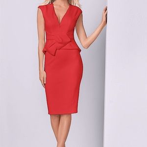 Venus Bow Detail Bodycon Dress Red - Orange